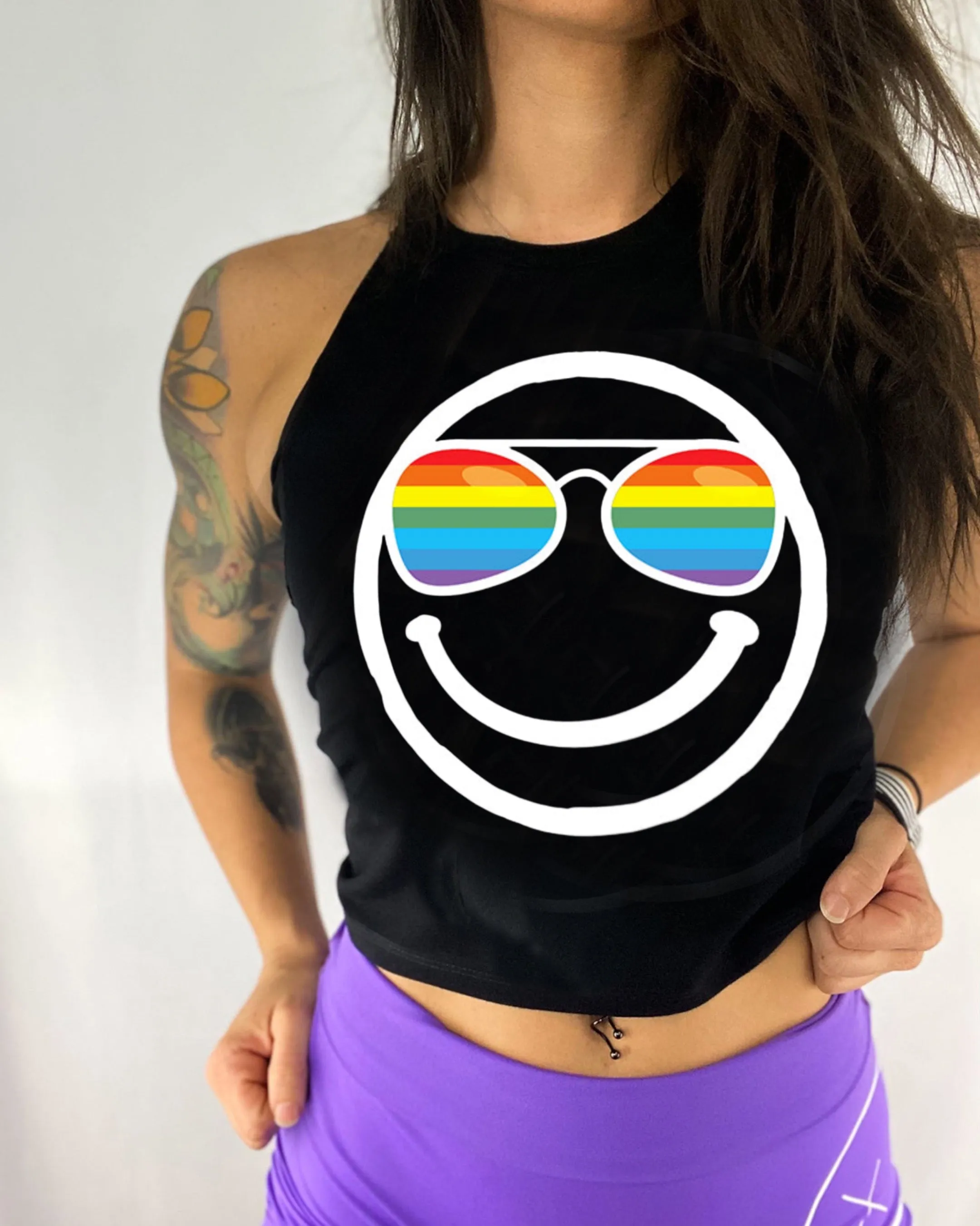 Ladies "OG Pride Shades Smile" Flowy Crop Tank | Rainbow