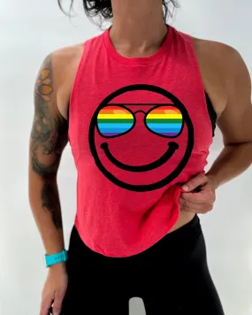 Ladies "OG Pride Shades Smile" Flowy Crop Tank | Rainbow