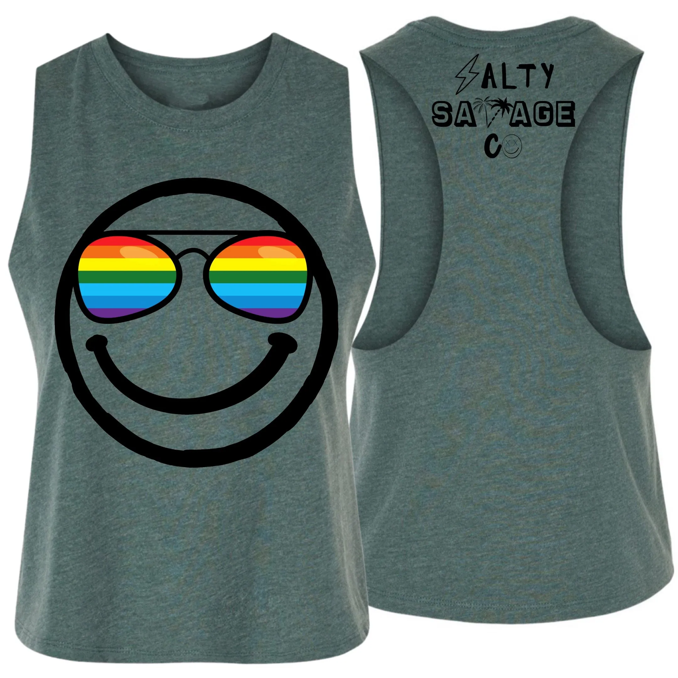 Ladies "OG Pride Shades Smile" Flowy Crop Tank | Rainbow