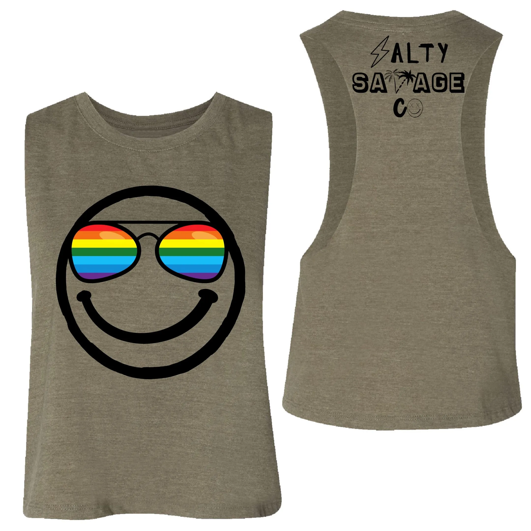 Ladies "OG Pride Shades Smile" Flowy Crop Tank | Rainbow