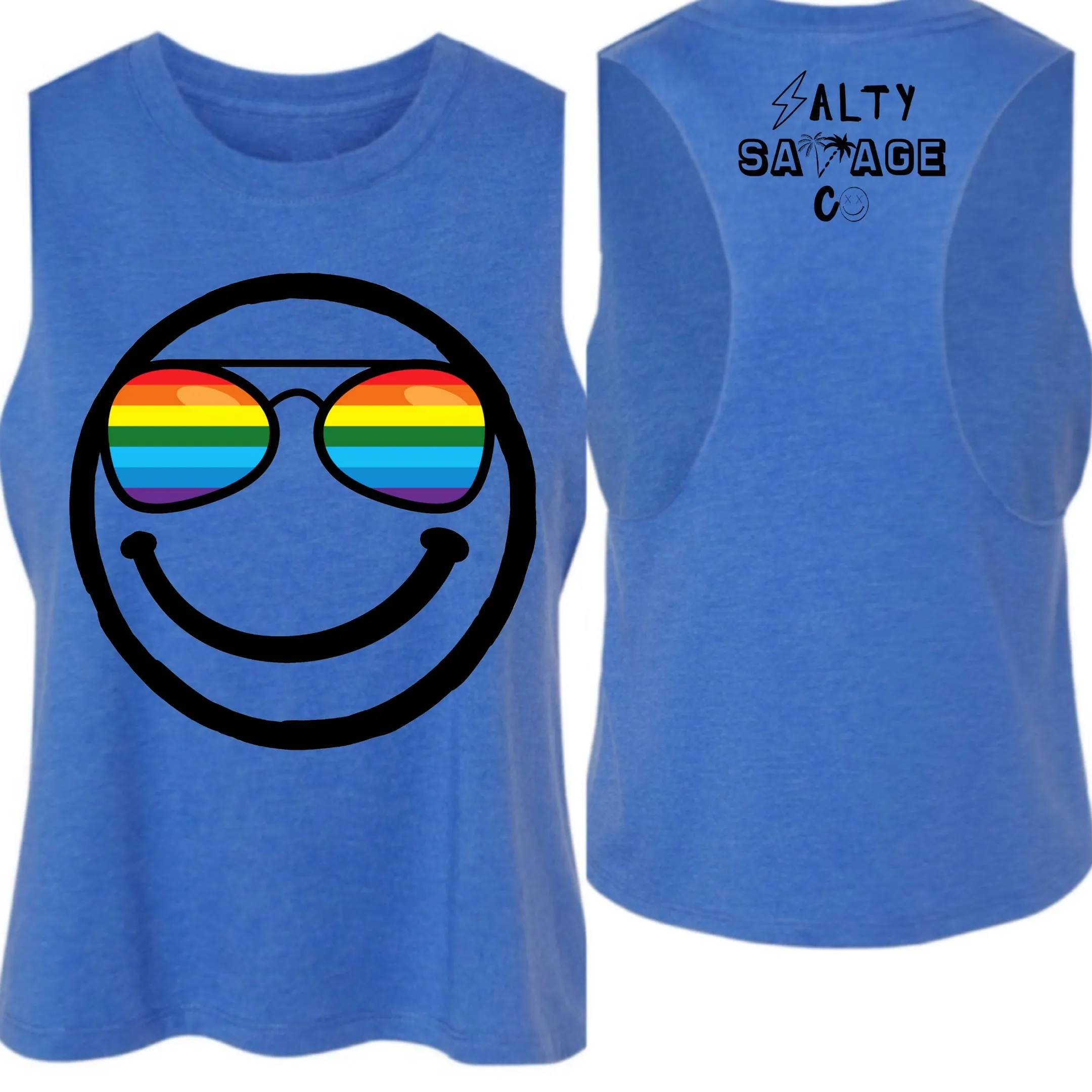 Ladies "OG Pride Shades Smile" Flowy Crop Tank | Rainbow