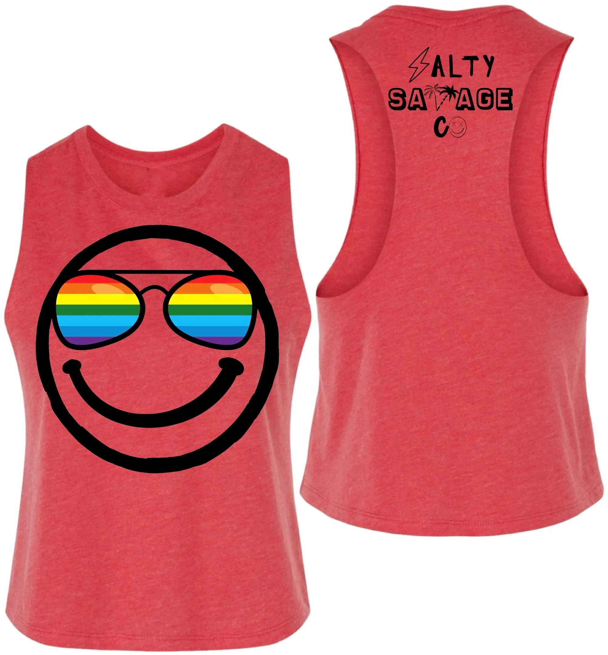 Ladies "OG Pride Shades Smile" Flowy Crop Tank | Rainbow