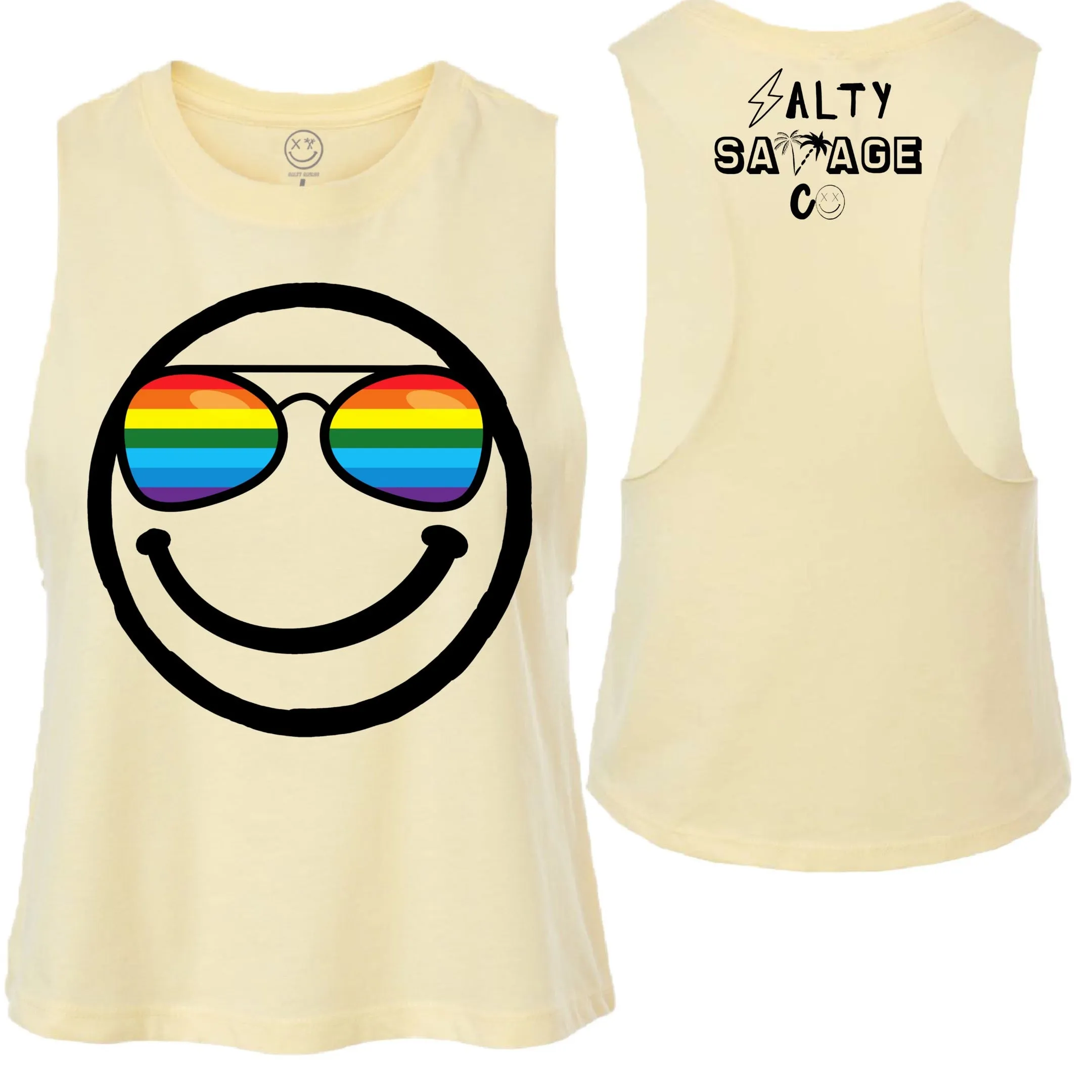 Ladies "OG Pride Shades Smile" Flowy Crop Tank | Rainbow