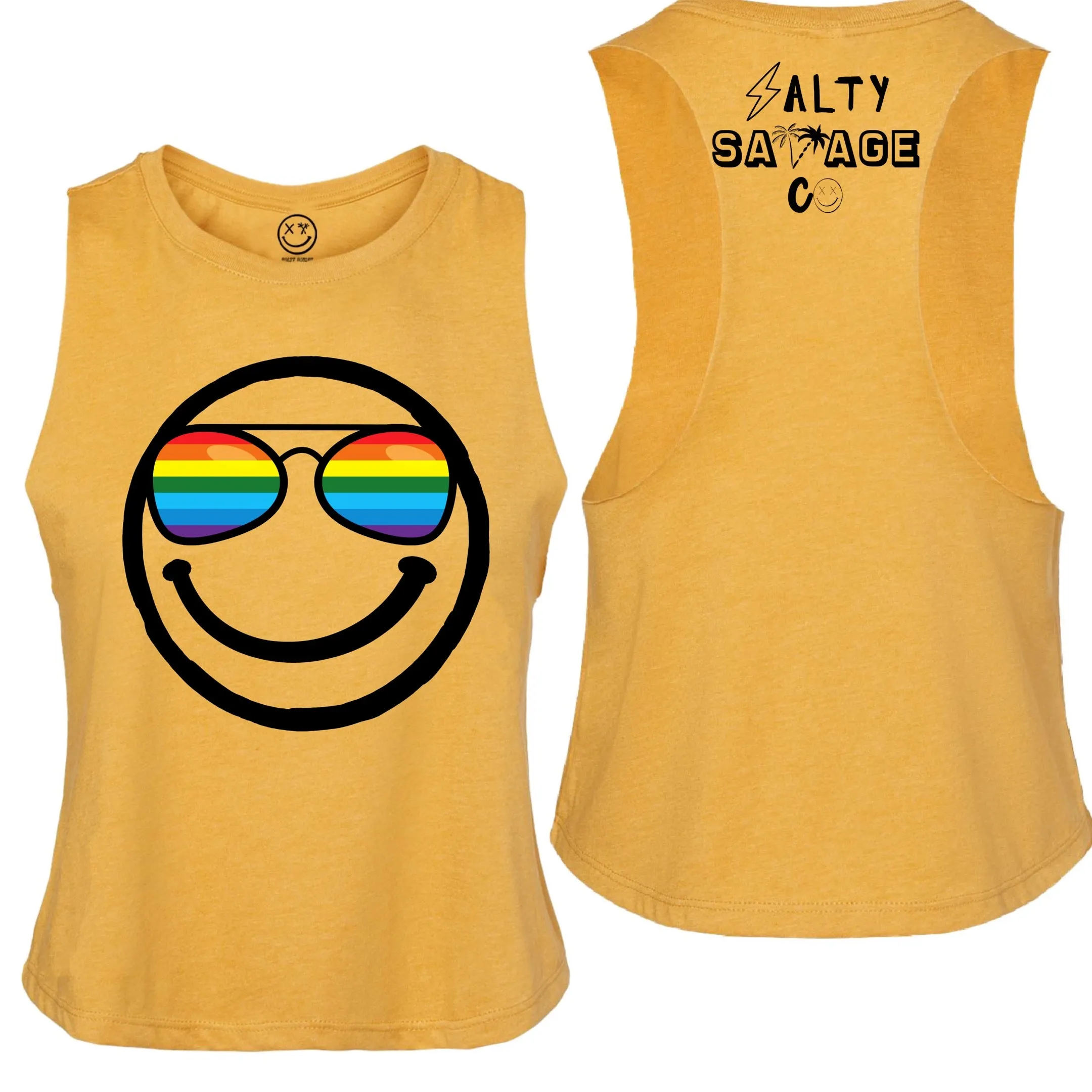 Ladies "OG Pride Shades Smile" Flowy Crop Tank | Rainbow