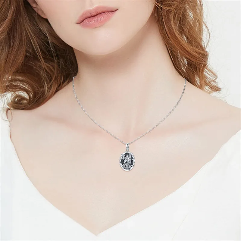 Lady of Guardian Angel Necklace for Women Men 925 Sterling SilverLocket Necklace Christian Religious Amulet Jewelry Gift