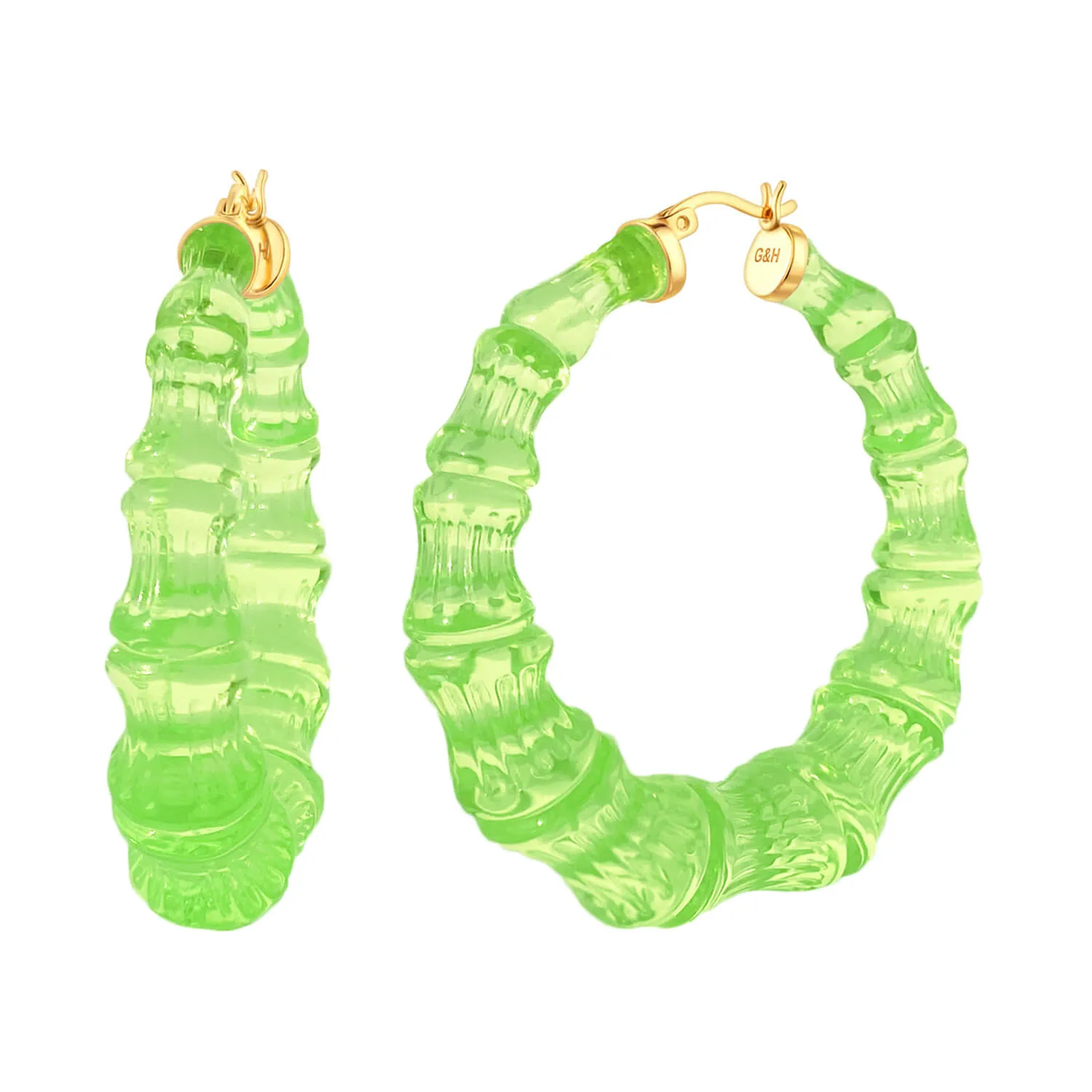 Lime Green Lucite Bamboo Hoop Earrings