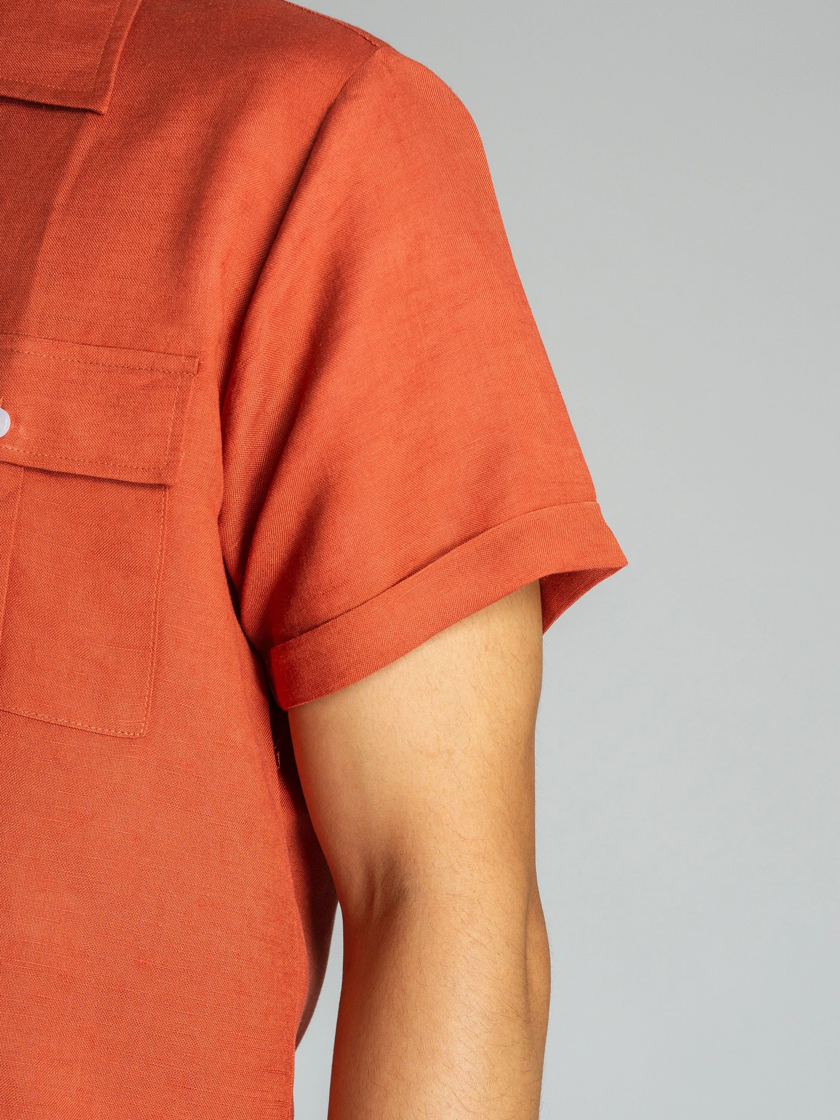 Linen Cuban Collar Shirt - Brick Red