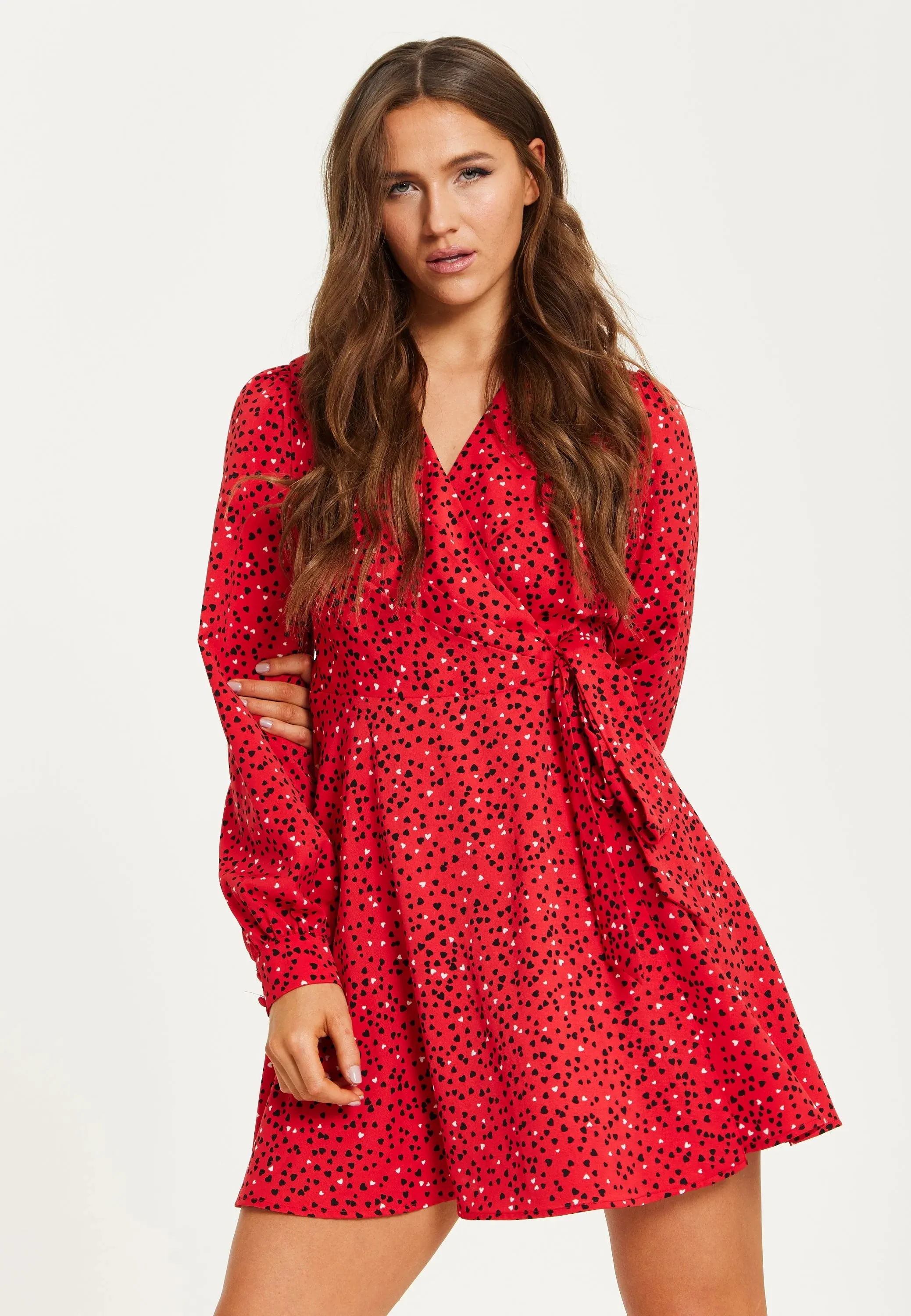 Liquorish Heart Print Mini Wrap Dress