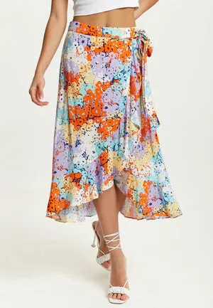 Liquorish Multicolour Floral Print Midi Wrap Skirt