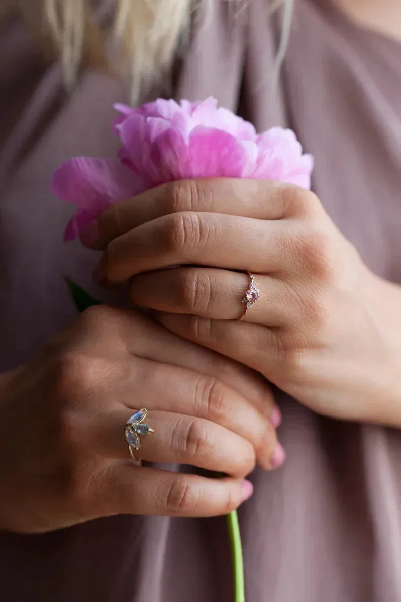 Lyanna Floral Moonstone And Aquamarine Ring