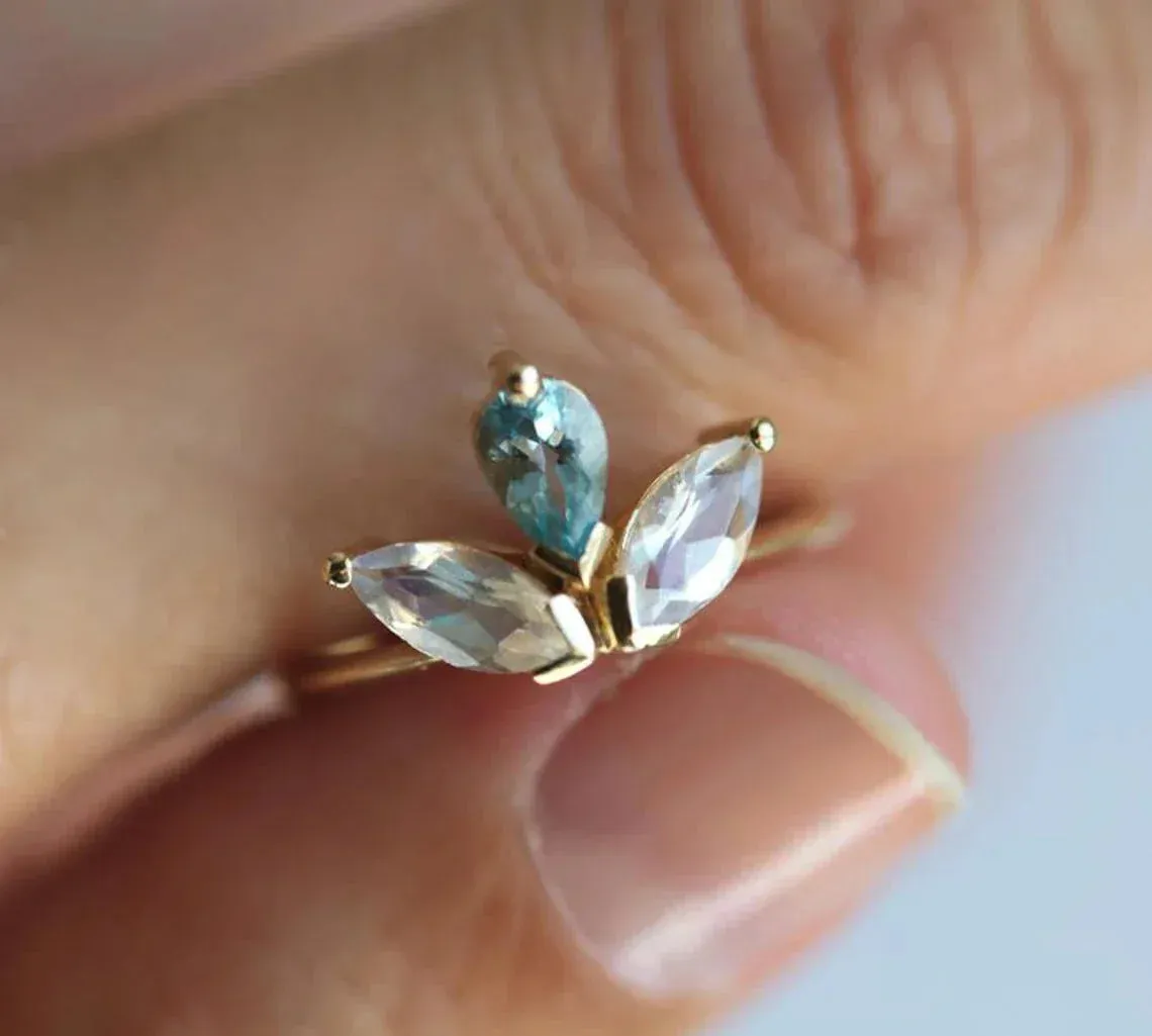 Lyanna Floral Moonstone And Aquamarine Ring