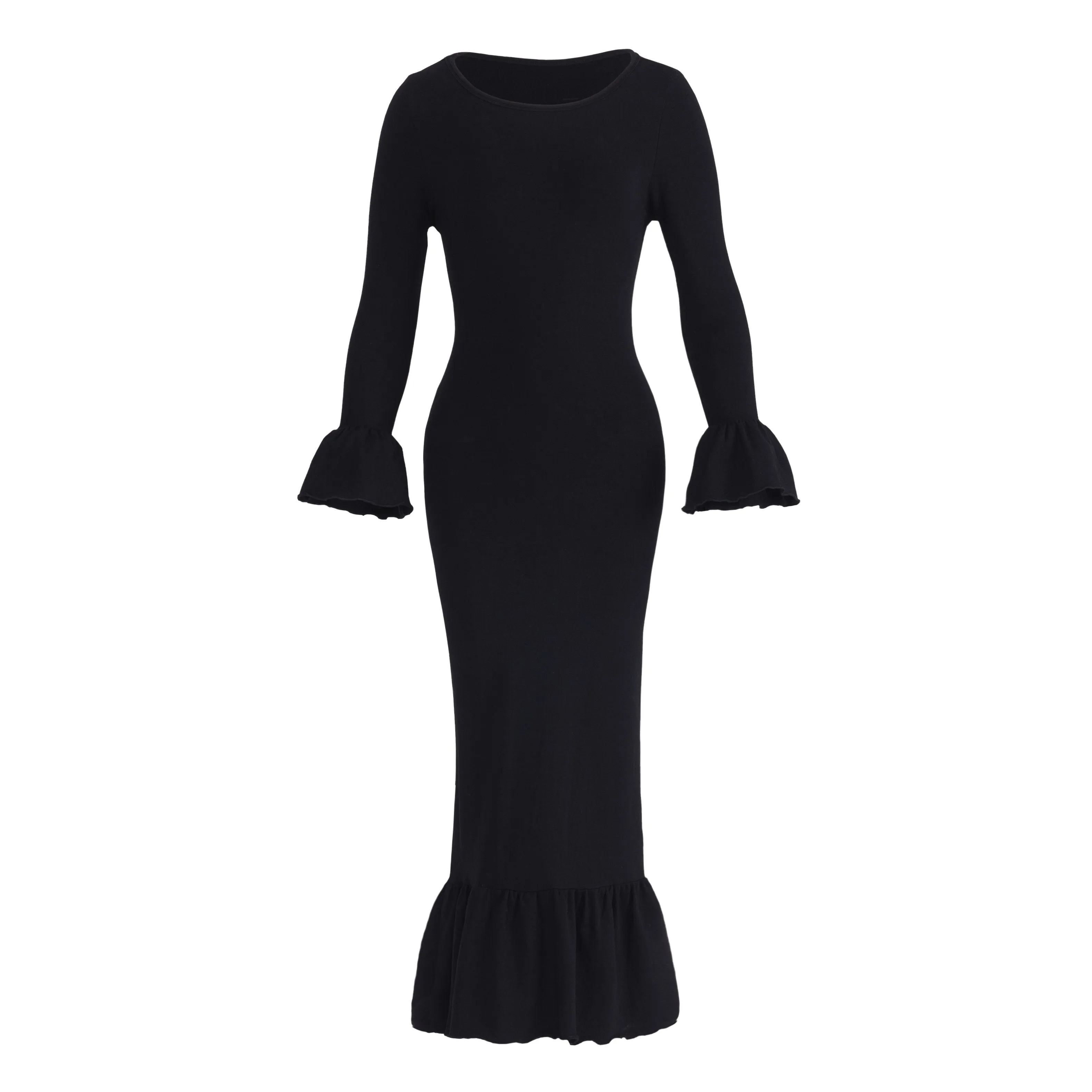 MARJORIE Bamboo Ruffle Dress, in Black