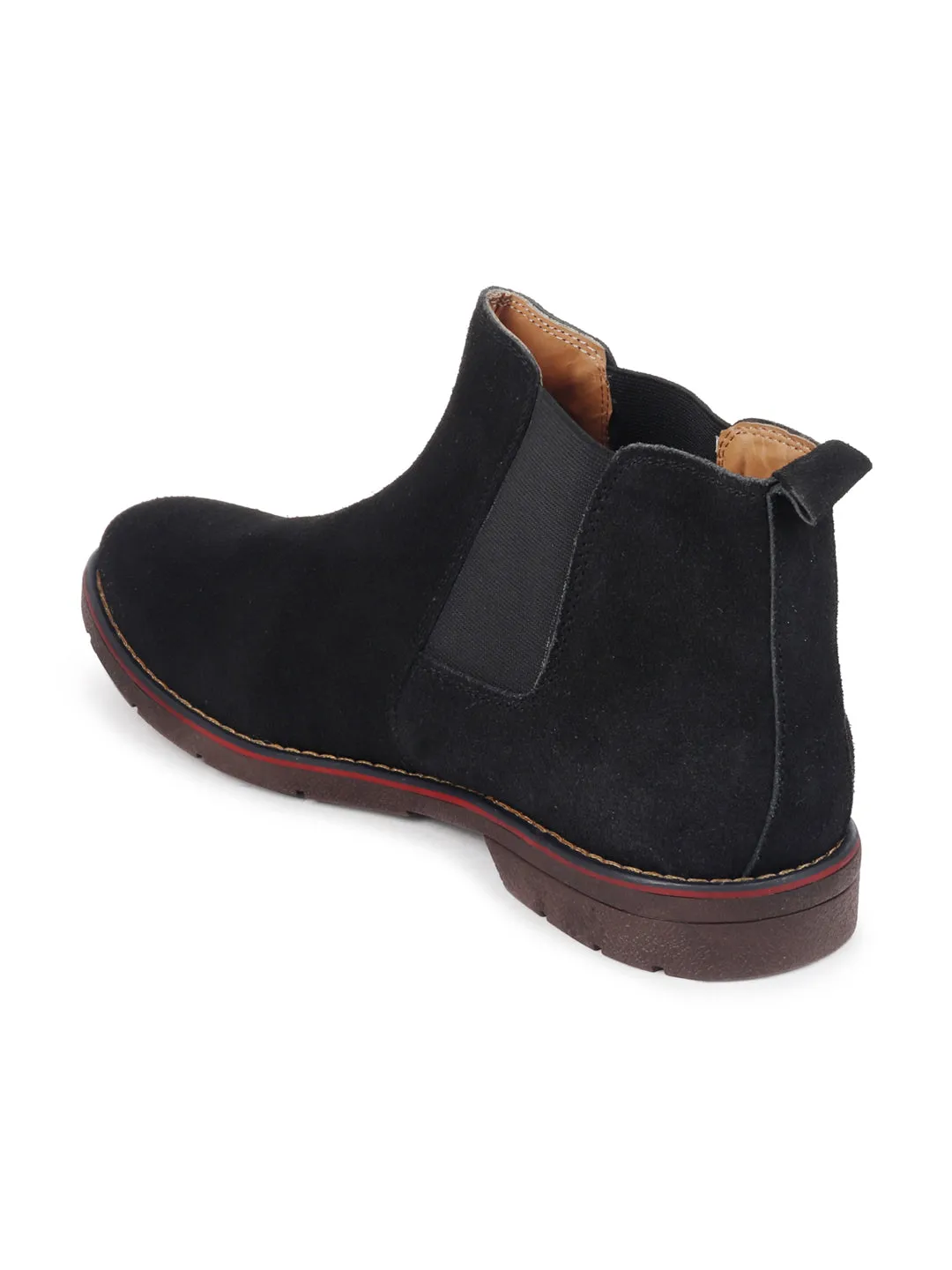 Men Black Suede Leather Slip On Chelsea Boots