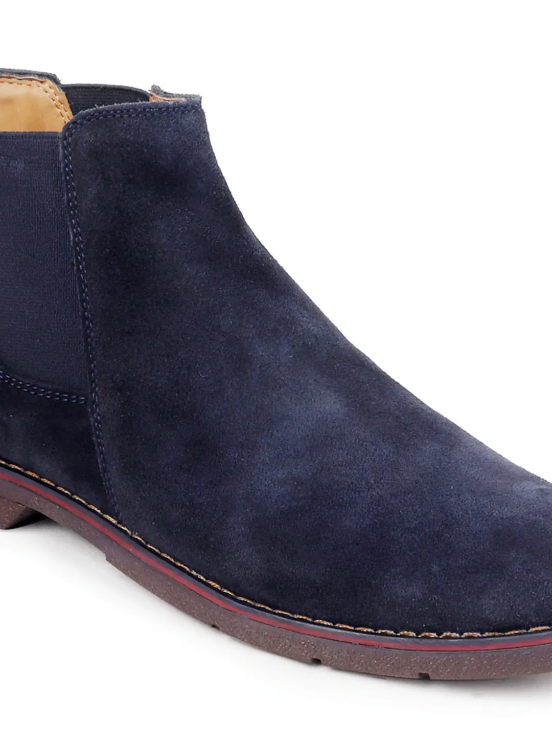 Men Blue Suede Leather Slip On Chelsea Boots