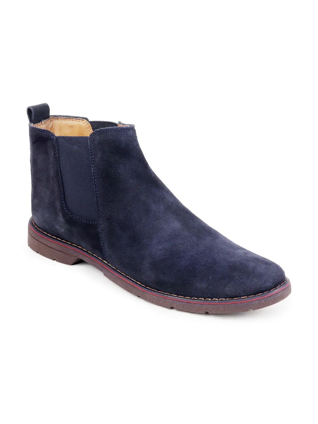 Men Blue Suede Leather Slip On Chelsea Boots