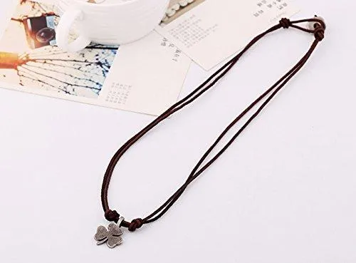 Men Punk Alloy Leather Clover Chain Pendant Necklace