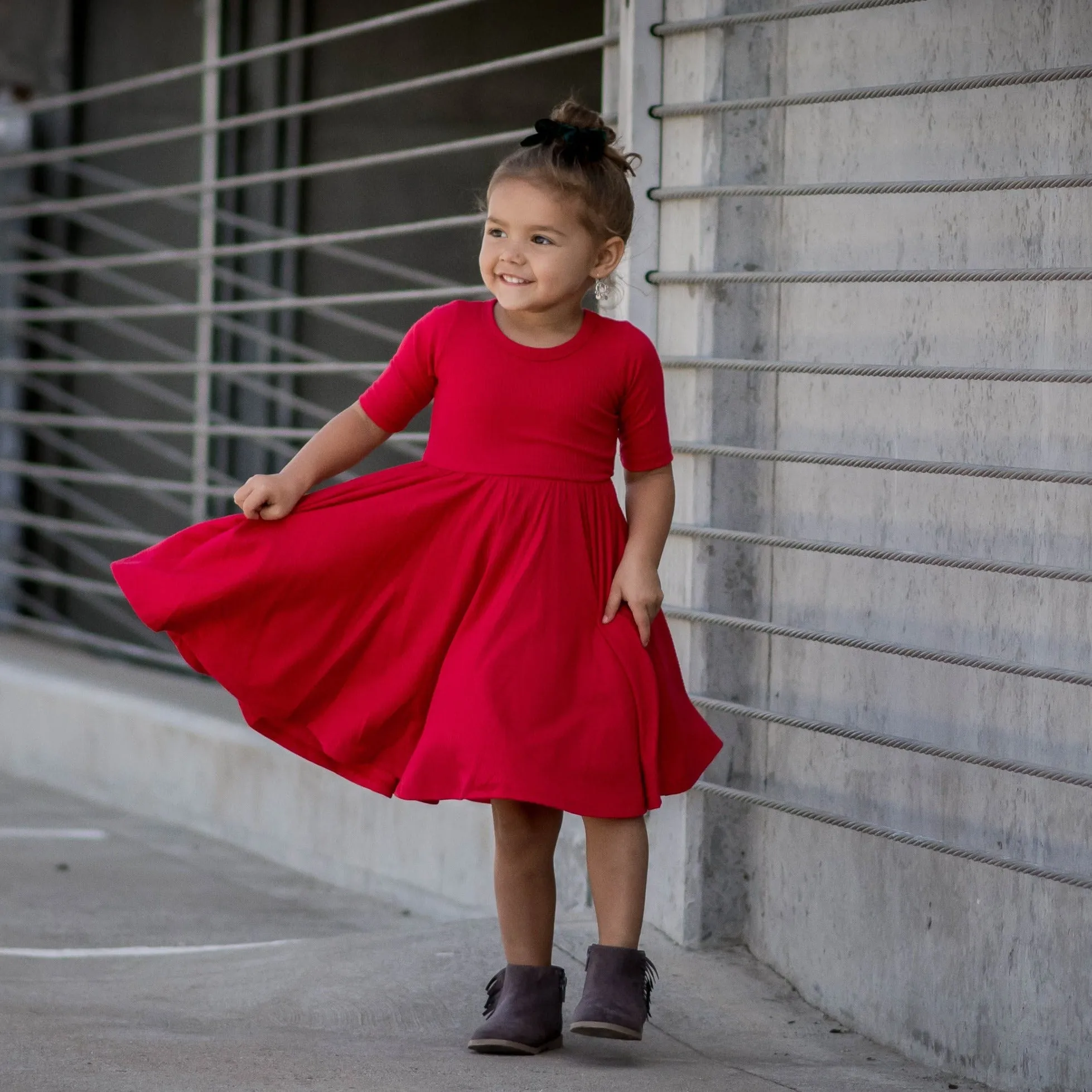 MID SLEEVE BAMBOO DRESS- Red