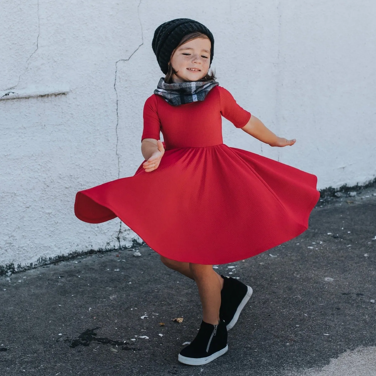 MID SLEEVE BAMBOO DRESS- Red