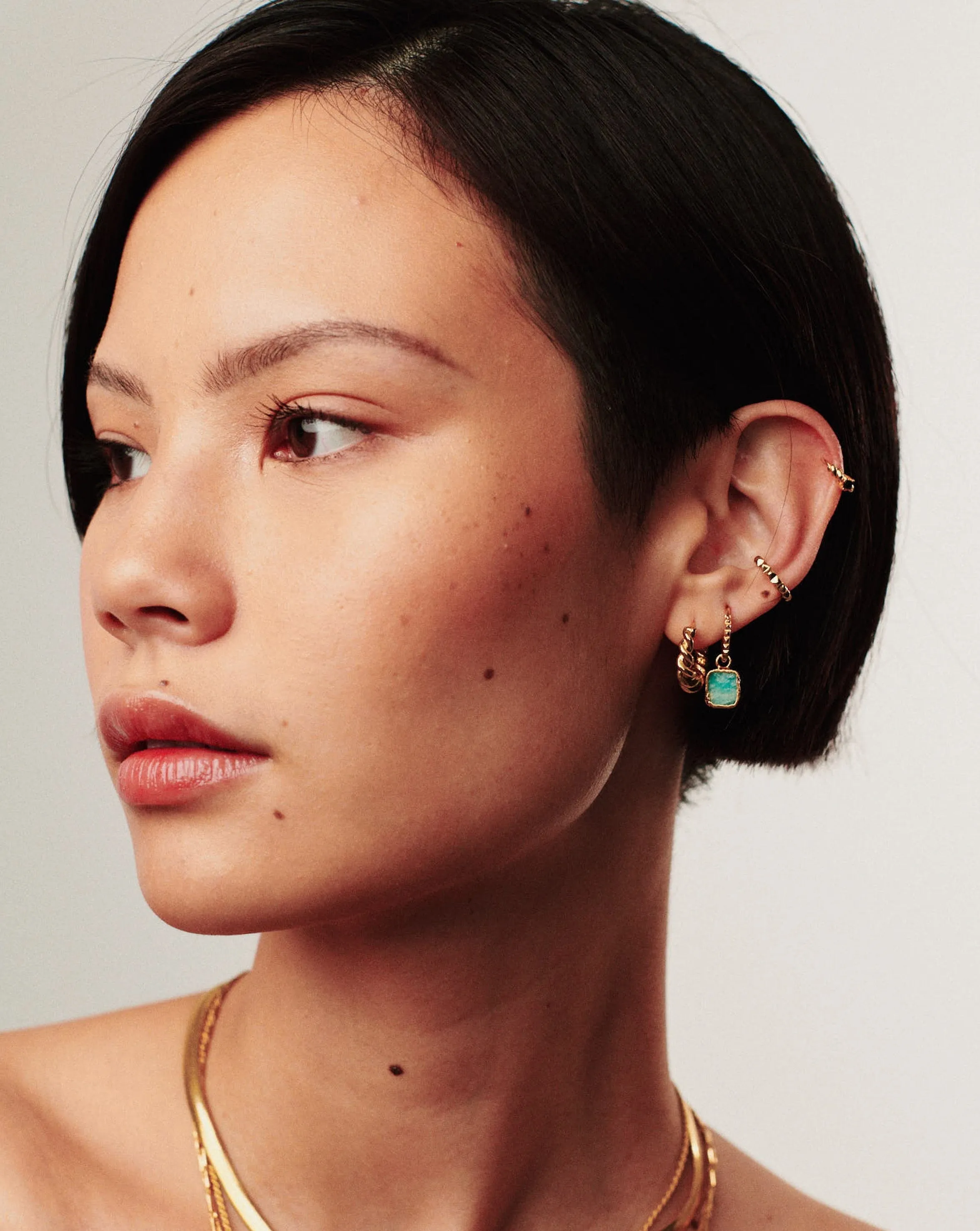 Mini Pyramid Charm Hoop Earrings | 18ct Gold Plated Vermeil/Amazonite