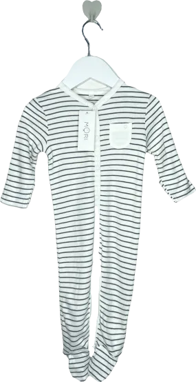 Mori Baby White/grey Bamboo/organic Cotton Front Opening Zip Sleepsuit BNWT Newborn