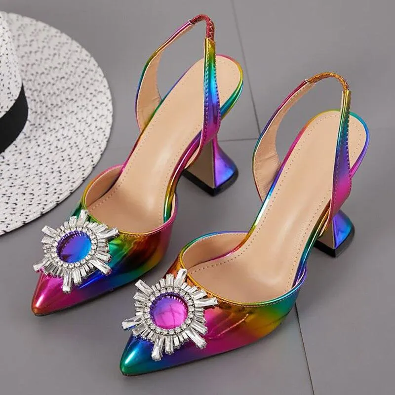 Multicolor High Heels Rhinestone Pumps