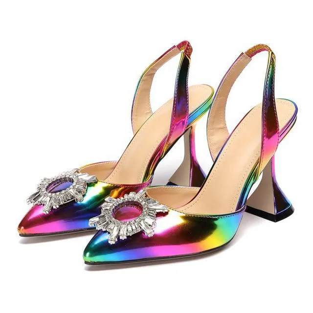 Multicolor High Heels Rhinestone Pumps