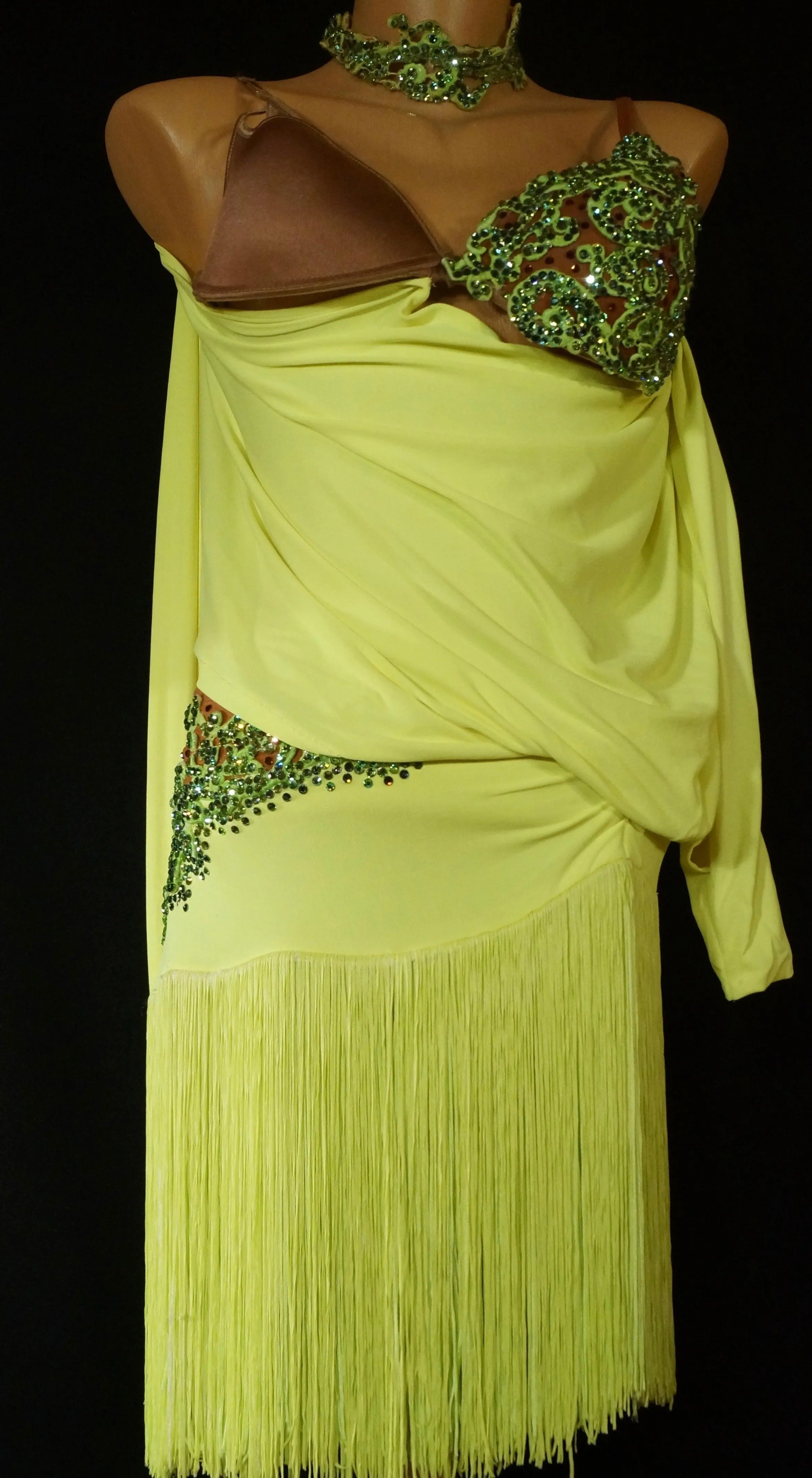 Neon Fringe Latin Dress with Lace