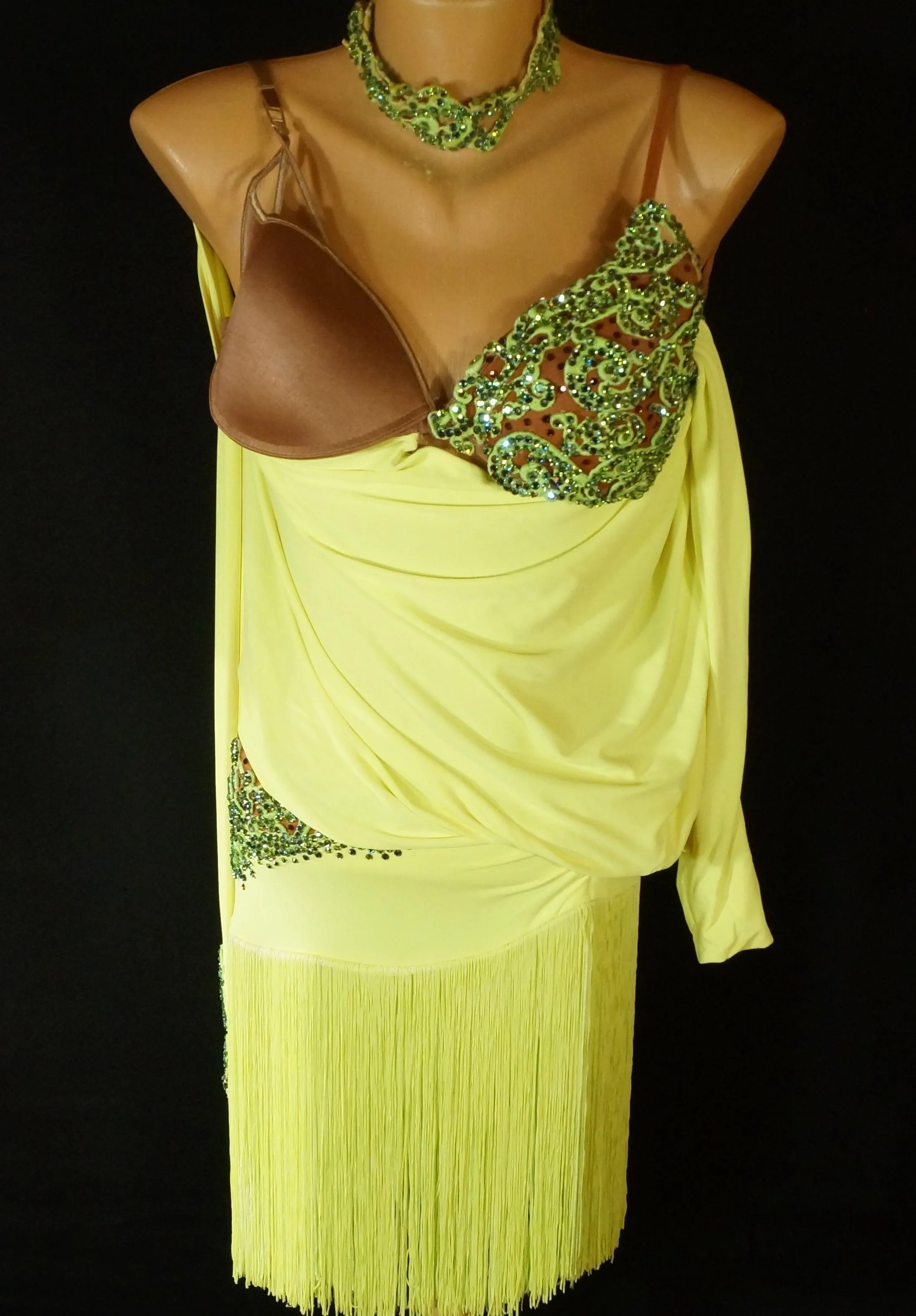 Neon Fringe Latin Dress with Lace