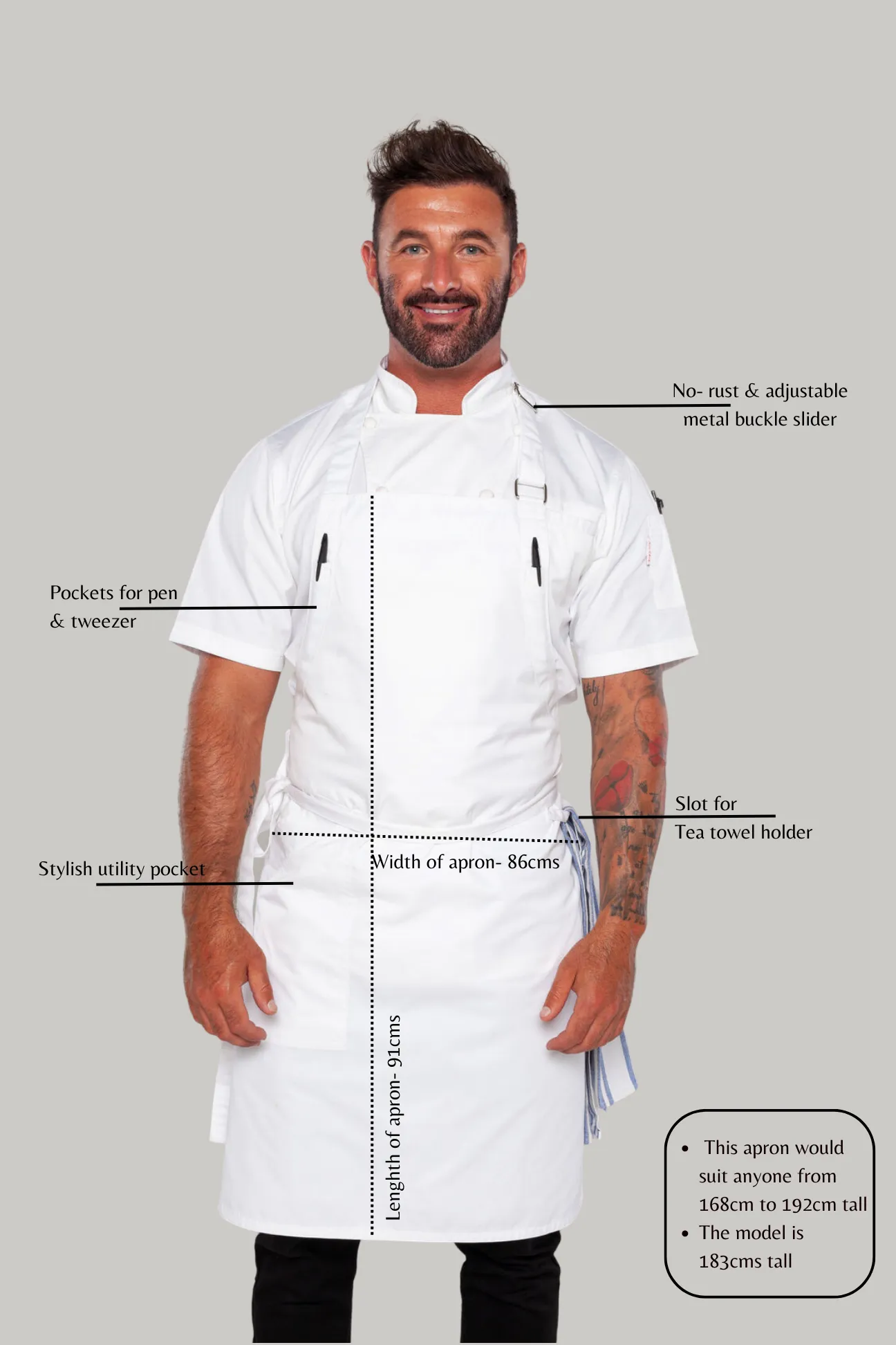 Niche White Bib Chef Apron one size