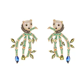 【ODN-E1141B】Panda Bamboo Shaped Stud Earrings High Sense Small Women Light Luxury Autumn and Winter Earrings 2022 New Trendy Earrings