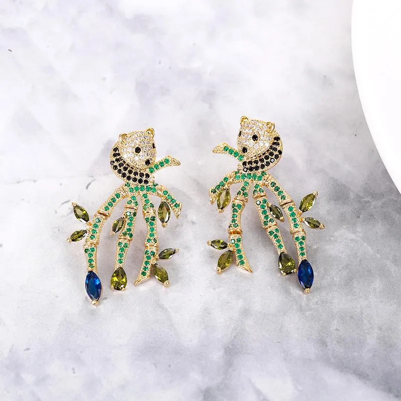 【ODN-E1141B】Panda Bamboo Shaped Stud Earrings High Sense Small Women Light Luxury Autumn and Winter Earrings 2022 New Trendy Earrings