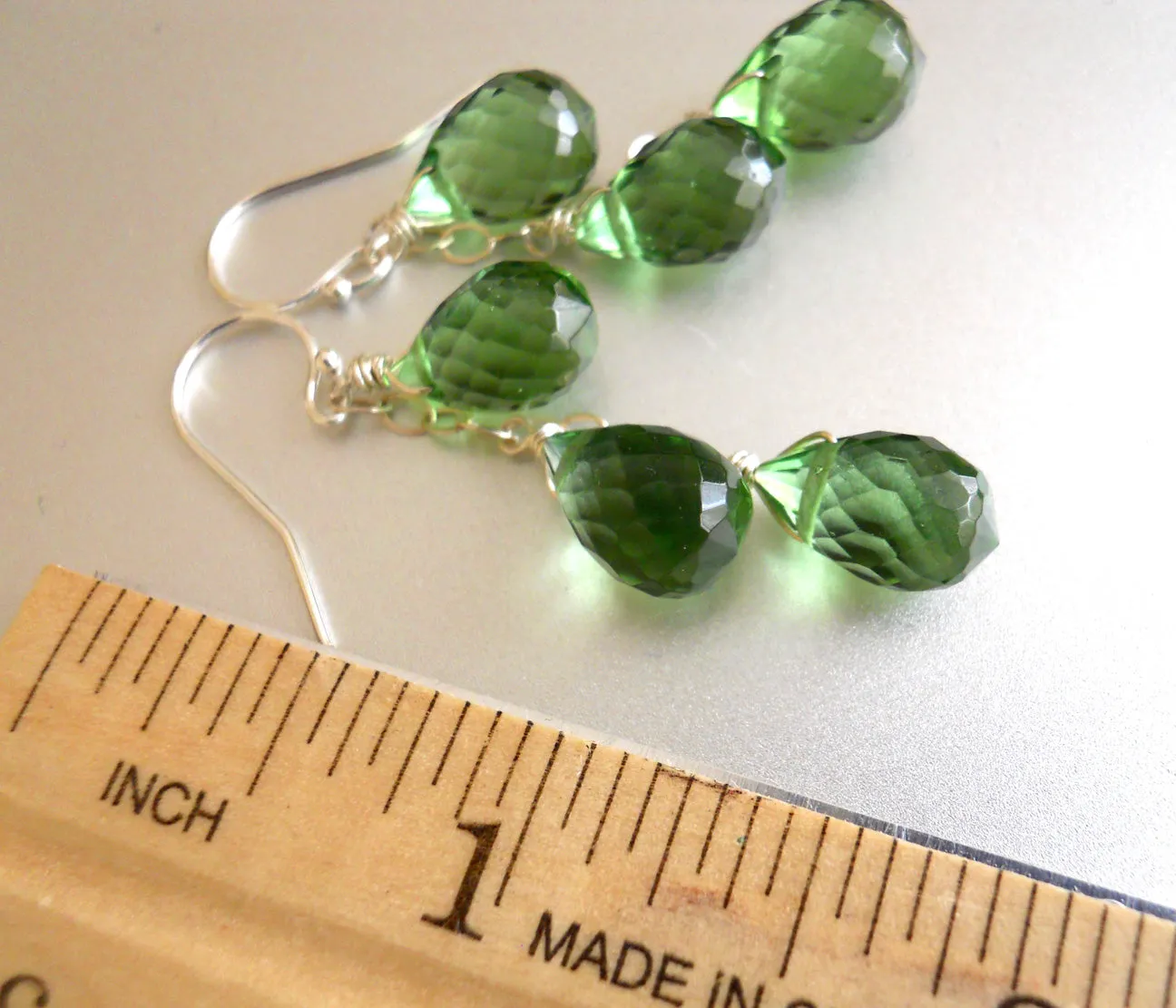 Olive-Peridot Green Triple Teardrop Earrings