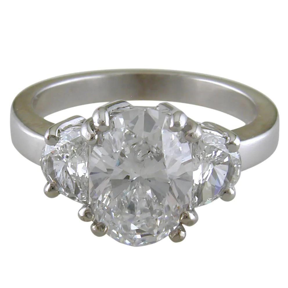 Oval Brilliant 2.82 Carat Diamond with Half Moon Side Diamonds White Gold Engagement Ring