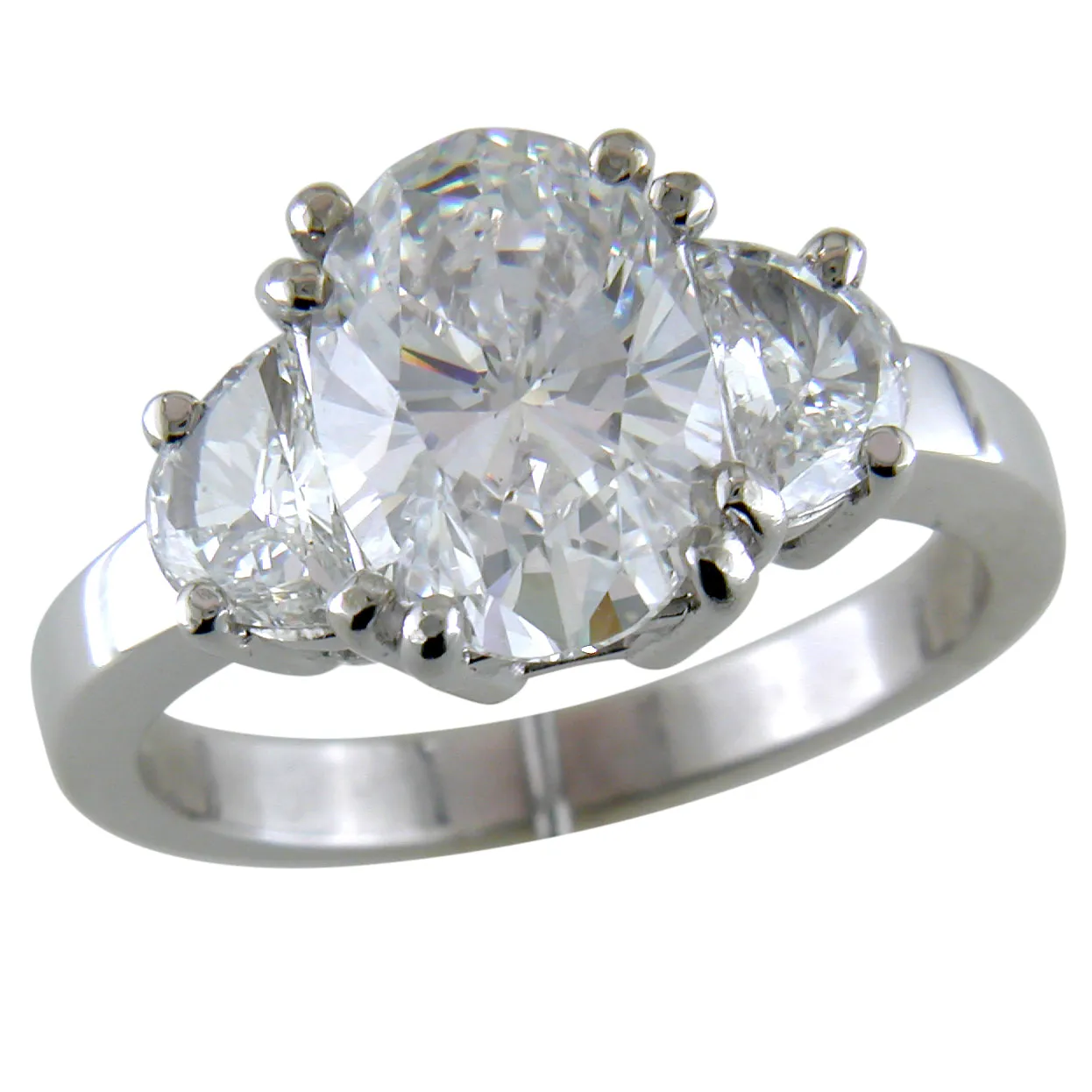 Oval Brilliant 2.82 Carat Diamond with Half Moon Side Diamonds White Gold Engagement Ring