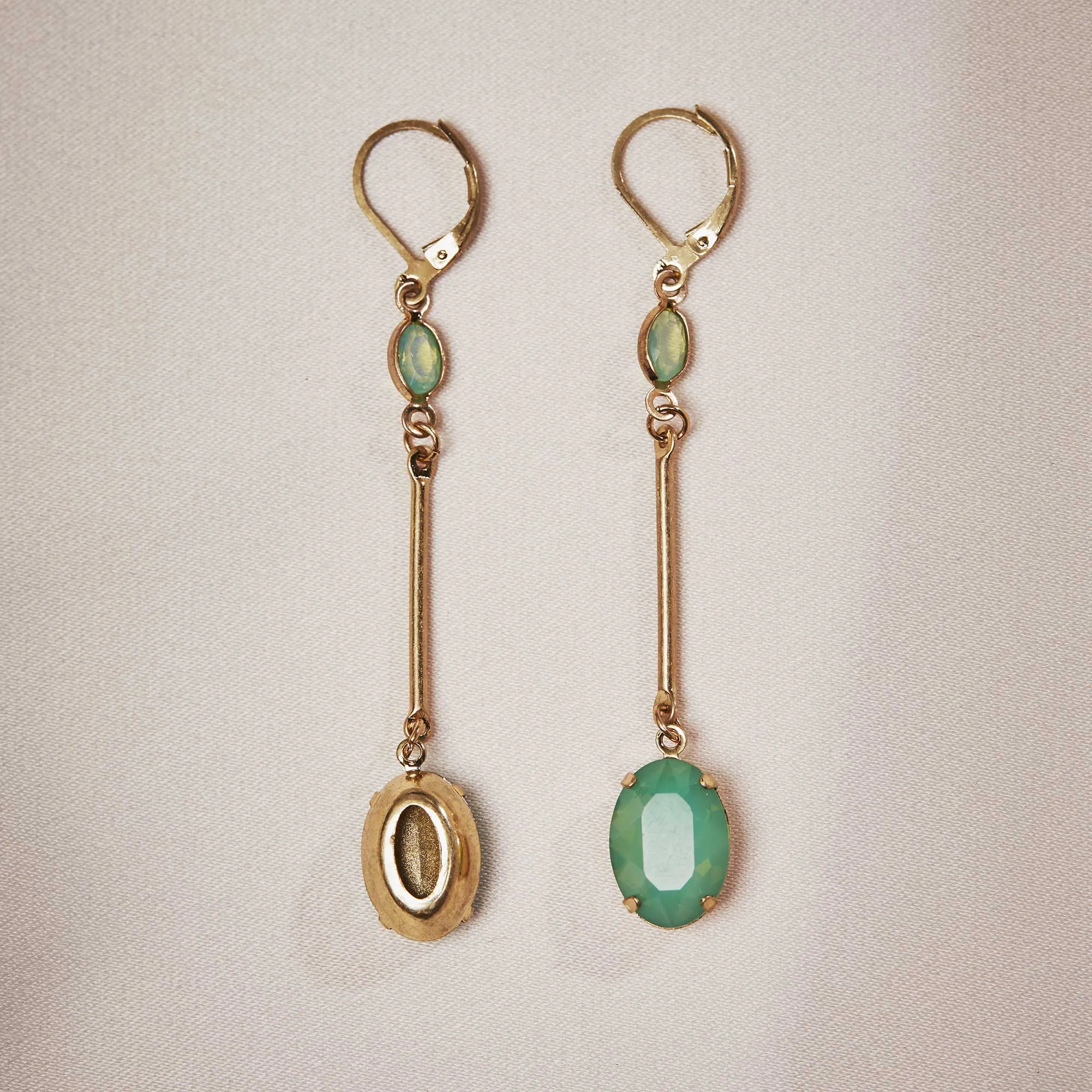 Oval Drop Earrings: Vintage Green Opal Earrings