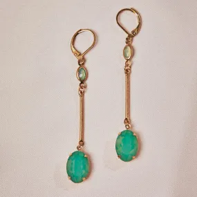 Oval Drop Earrings: Vintage Green Opal Earrings