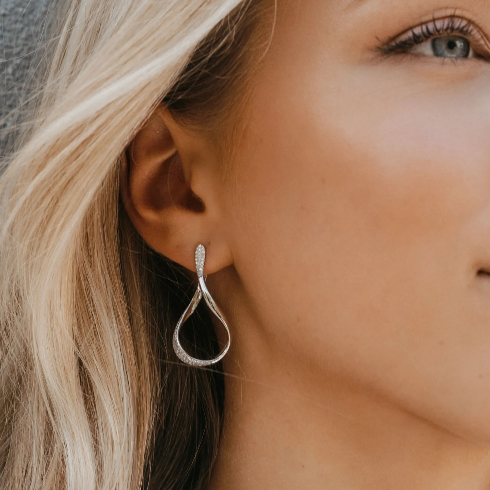 Pave Front Facing Hoop Earrings