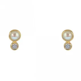 Pearl and Zirconia Gold Plated Post Earrings