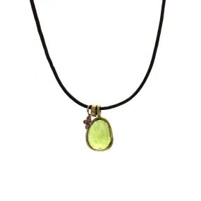 Peridot & Diamond Dangle Leather Necklace