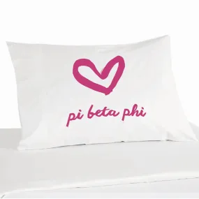 Pi Beta Phi Sorority Name with Heart Design on Printed Pillowcase