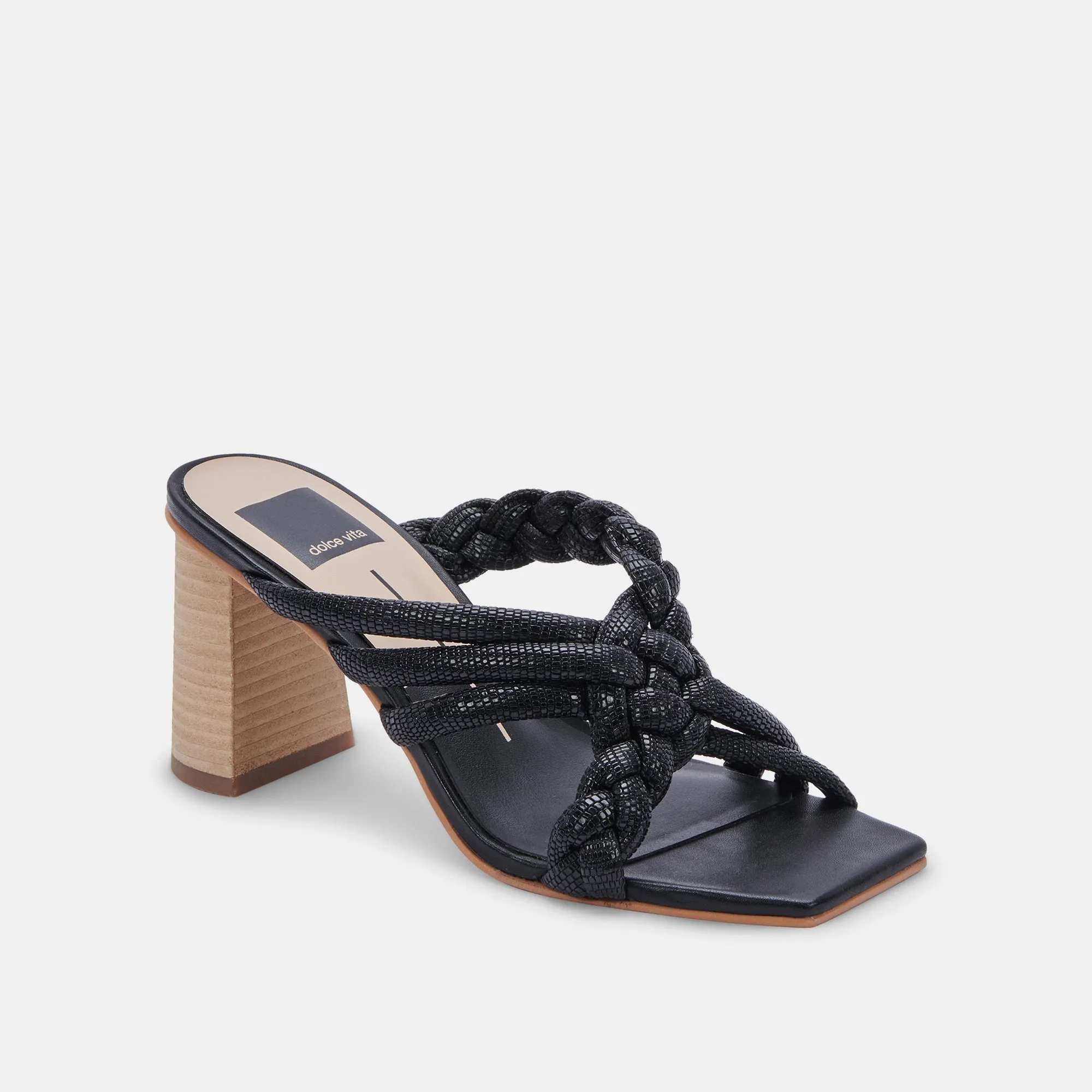 PIPIN HEELS BLACK EMBOSSED LEATHER - re:vita