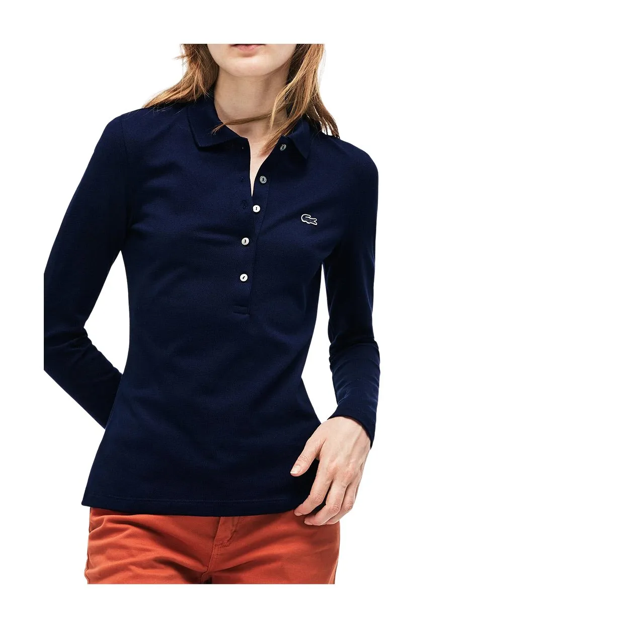 Polo Donna Lacoste Maniche Lunghe Slim Fit Blu Navy