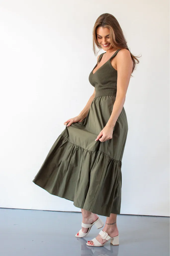 Positano Paradise Midi Dress in Olive