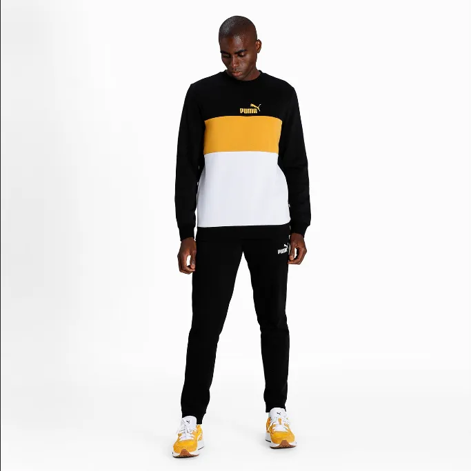 Puma men's crewneck sweatshirt ESS  Colorblock Crew FL 587916 56 black-yellow