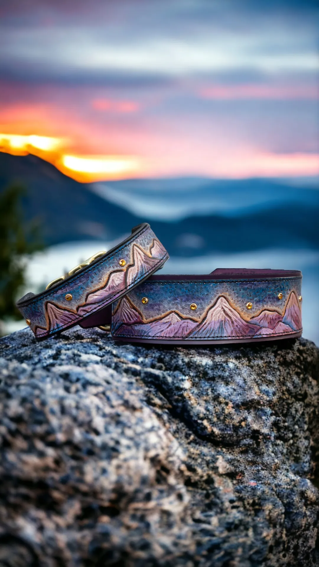 Purple Ridge Mountain Scene Dog Collar