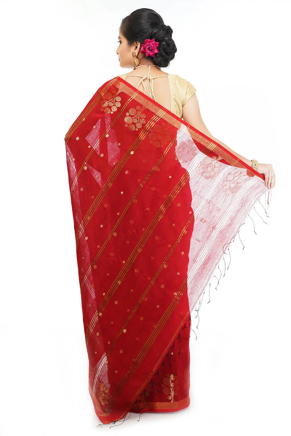 Red bengal handloom extrawefts work saree