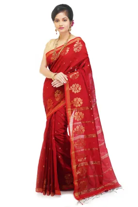 Red bengal handloom extrawefts work saree