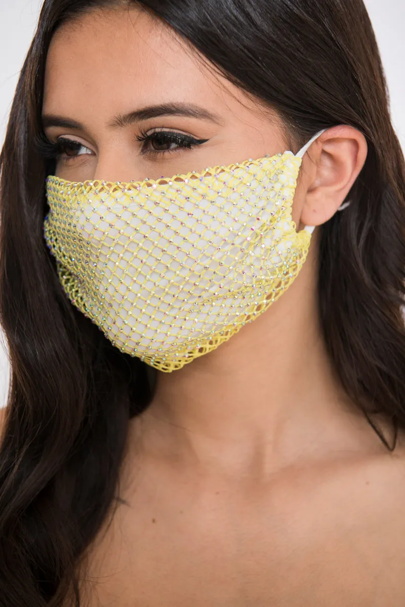 Rhinestone Face Mask - Yellow