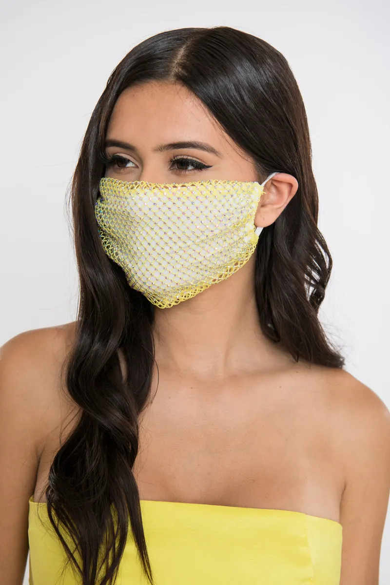 Rhinestone Face Mask - Yellow