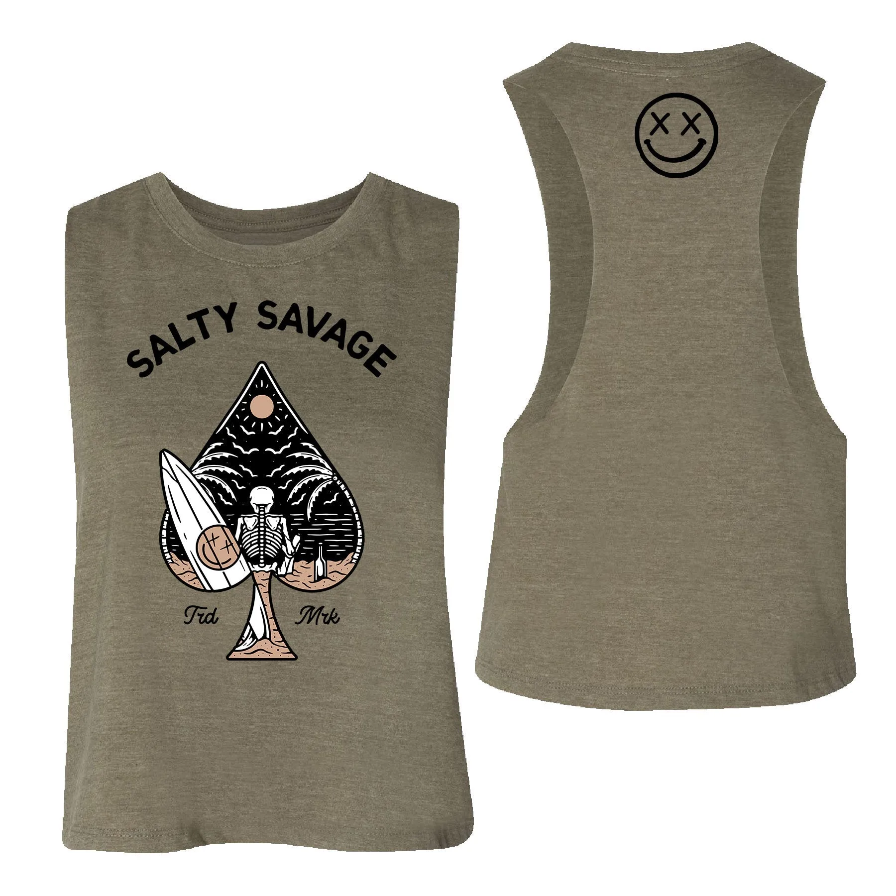 Salty Savage Ladies "Beach Spade" Flowy Racerback Crop Tank